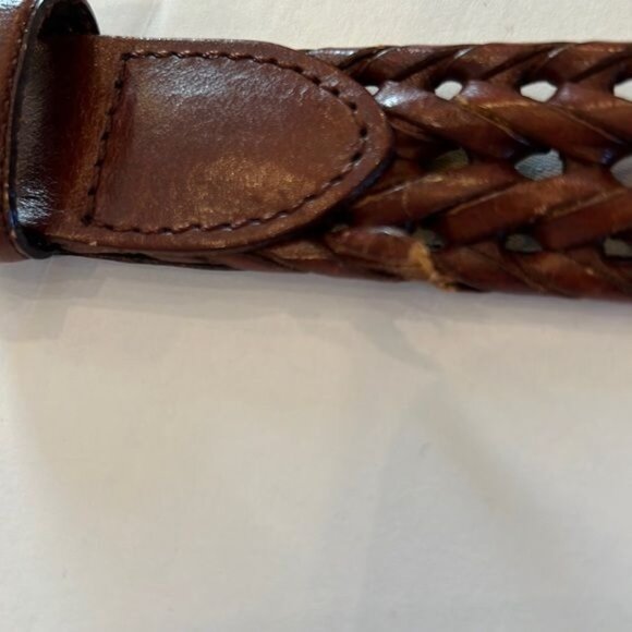 Fossil Genuine Leather Men's Braided Woven Brown Belt size 34 Brass Buckle - Picture 4 of 13